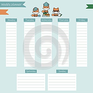Weekly planner with three cute foxes