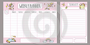 Weekly planner and to do list with different cute unicorns,adorable fairy tail horses