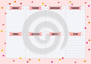 Weekly planner with watercolor dots in minimalism style.