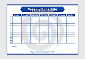 Weekly schedule planner in Blue white simple corporate company style with table days