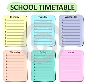 Weekly school timetable theme 1