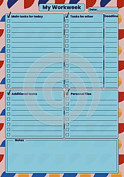 Weekly Task Work Planner with Checklist and Notes Section