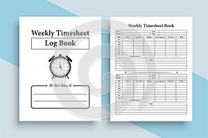 Weekly timesheet KDP interior journal. Office worker daily incoming and outgoing time management notebook. KDP interior logbook.