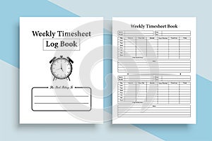 Weekly timesheet KDP interior notebook. Office employee incoming and outgoing time tracker journal template. KDP interior log book