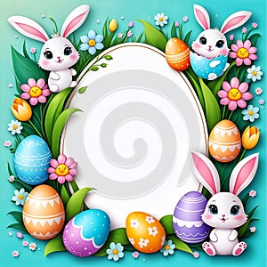 Ween Easter greeting card with rabbit and flowers