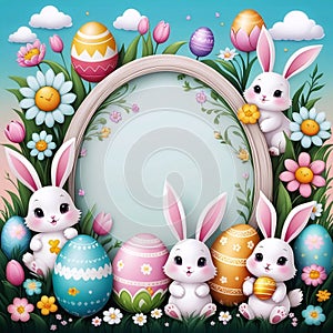 Ween Easter greeting card with rabbit and flowers