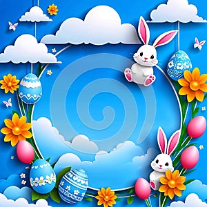 Ween Easter greeting card with rabbit and flowers