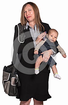 Weeping Businesswoman with Baby