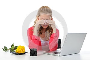 Weeping woman at a computer