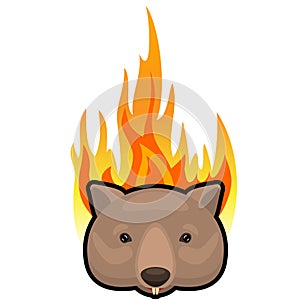 Weeping wombat icon on fire background. Cartoon vector illustration