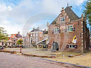 Weigh house and Market Square in downtown Workum, Friesland, Net