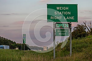 Weigh station sign on Interstate 44 in Oklahoma indicating the s