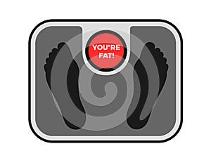 Weighing machine is doing offensive body shaming assault - fat and overweight person is accused of obesity