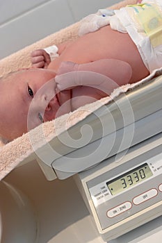 Weighing a newborn baby