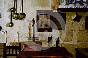 Weighing and processing table in the apothecary`s shop of the monastery of Santo Domingo de Silos photo