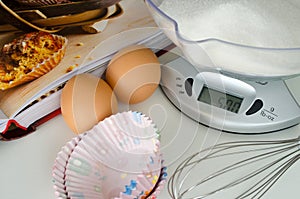 Weighing scale with baking ingredients