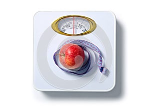 The weighing scale centimeter apple