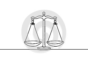 Weight balance symbol. Libra or law identity one line drawing style, vector illustration simplicity design