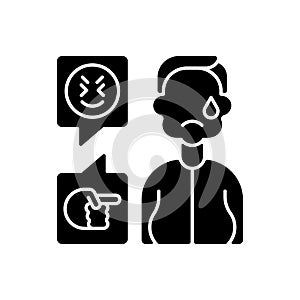 Weight-based cyberbullying black glyph icon