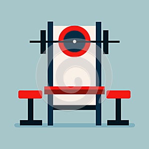 A weight bench with a barbell placed on top, ready for strength training, Weight bench and squat rack ensemble, minimalist simple