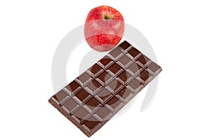 Weight concept with red apple vs chocolate bar