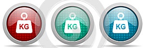 Weight, kg, kilogram vector icon set, glossy web buttons collection