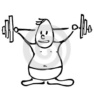 Weight-lifter, funny male, sketch, vector icon