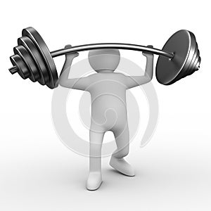 Weight-lifter lifts barbell on white