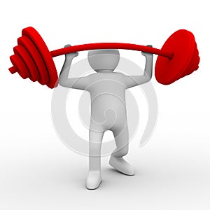 Weight-lifter lifts barbell on white