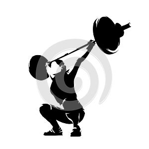 Weight lifter woman, abstract isolated vector silhouette. Strong people