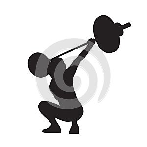 Weight lifting woman with big barbell