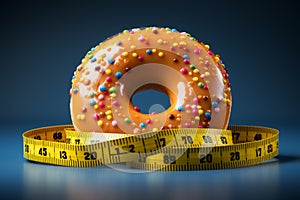 Weight loss commitment Donut constrained by measuring tape, symbolizing dietary dedication