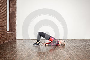 Weight loss concept. Lady doing aerobic exercise