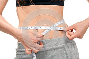 Weight loss concept measuring her waist