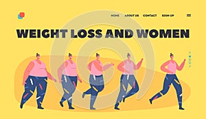 Weight Loss Landing Page Template. Transformation Stages of Obese Woman Turn into Healthy Body, Sport Training