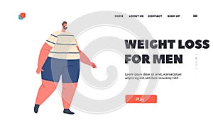 Weight Loss for Men Landing Page Template. Male Character Healthy Life. Corpulent Fat Man Wear Sports Suit Dieting