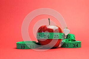 Weight loss slimming diet concept - vertical on red background. photo