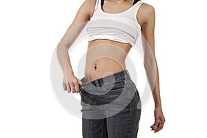 Weight Loss Woman isolated on a white photo