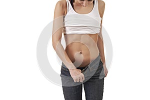 Weight Loss Woman isolated on a white photo