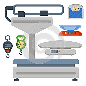 Weight measurement instrumentation balance tools equipment vector illustration