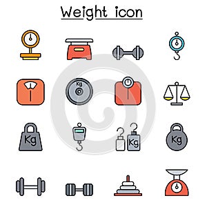 Weight, scale, balance color line icon set