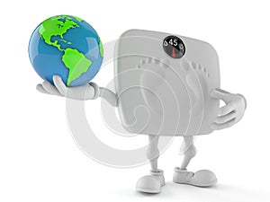 Weight scale character holding world globe