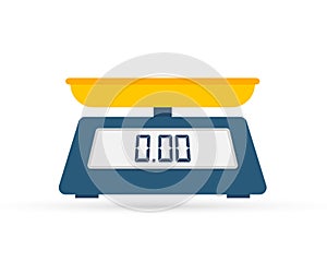 Weight scale on white background. Weighing scales with pan and dial. Vector stock illustration