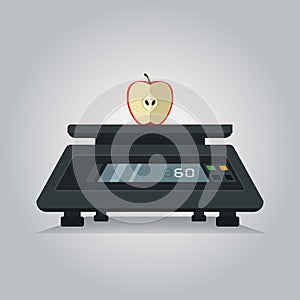 Weight of slice an apple on a digital scale vector