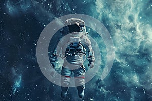 Weightless Astronaut floating universe. Generate Ai