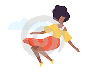 Weightless Woman Floating in the Air Dreaming Vector Illustration