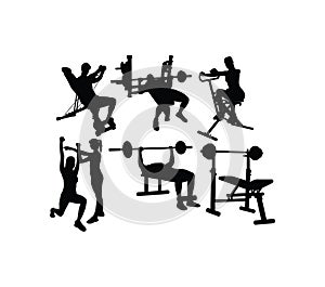 Weightlifter and Gym Fitness Exercise Activity Silhouettes
