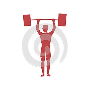 Weightlifter raises heavy barbell. Very hard sport for professional athletes.