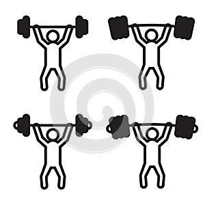 Weightlifting barbell training icon in four variations. Vector illustration.