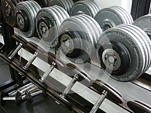 Weightlifting Dumbbells on a rack